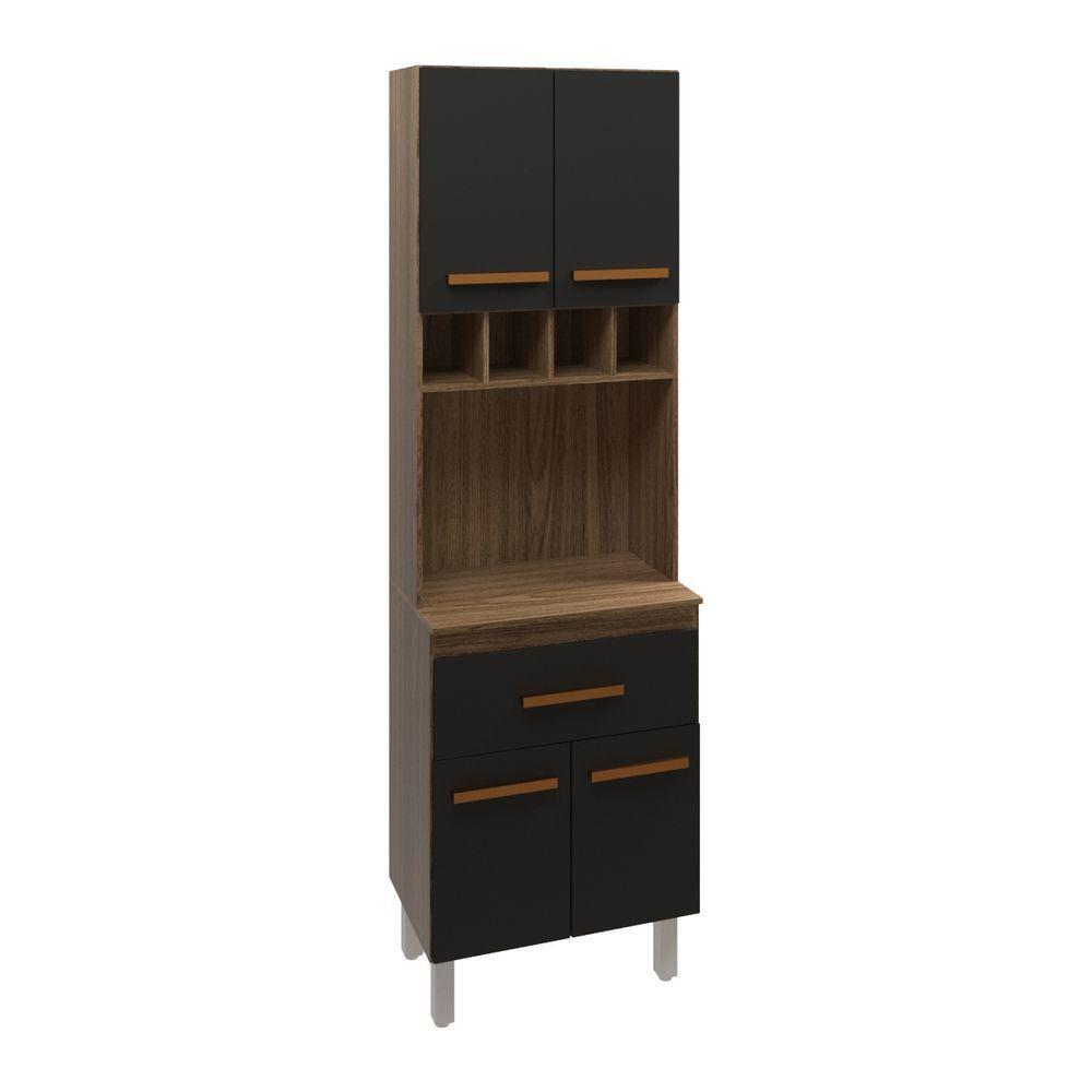 Armário Paneleiro Vivian Com Adega 4 Portas 1 Gaveta Cozinha Compacta Savana Preto - 4