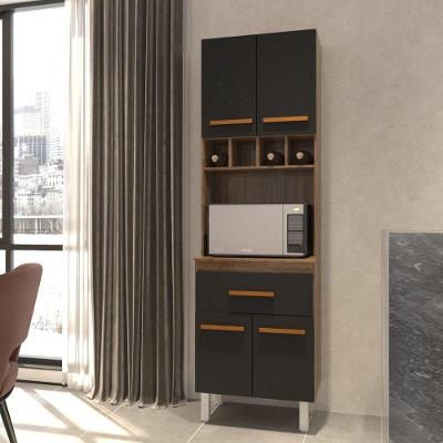 Armário Paneleiro Vivian Com Adega 4 Portas 1 Gaveta Cozinha Compacta Savana Preto