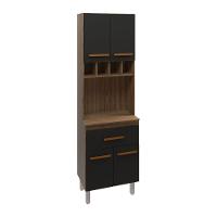 Armário Paneleiro Vivian Com Adega 4 Portas 1 Gaveta Cozinha Compacta Savana Preto