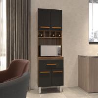 Armário Paneleiro Vivian Com Adega 4 Portas 1 Gaveta Cozinha Compacta Savana Preto - 5