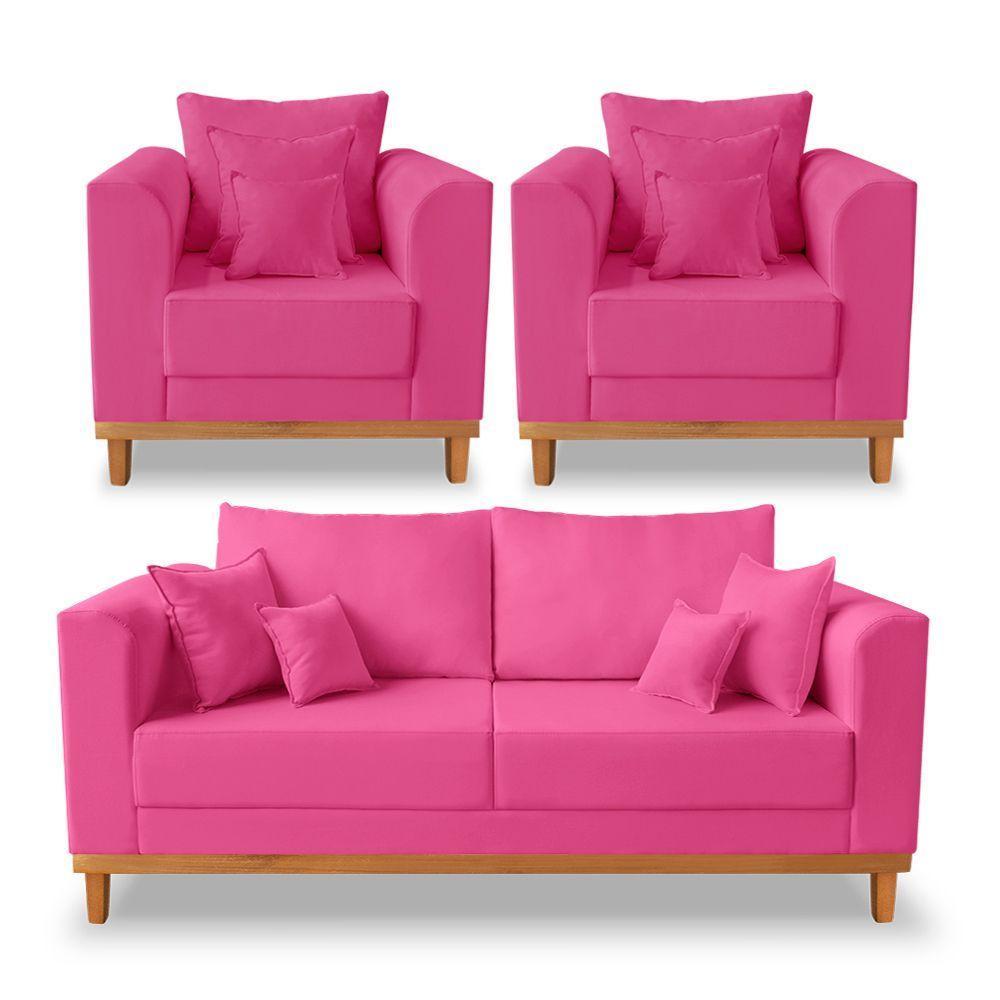 Kit Sofá 3 Lugares E 2 Poltronas Beny Viena Suede Rosa - 1