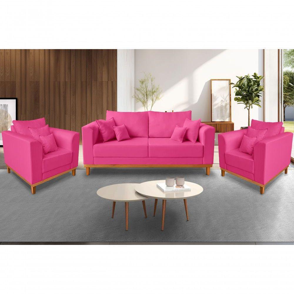 Kit Sofá 3 Lugares E 2 Poltronas Beny Viena Suede Rosa - 2