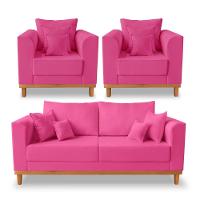 Kit Sofá 3 Lugares E 2 Poltronas Beny Viena Suede Rosa - 1