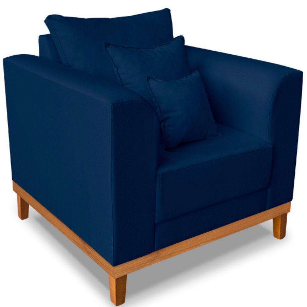Poltrona Estofada Decorativa Beny Linho Azul Marinho - 3