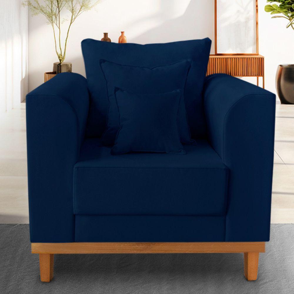 Poltrona Estofada Decorativa Beny Linho Azul Marinho - 4