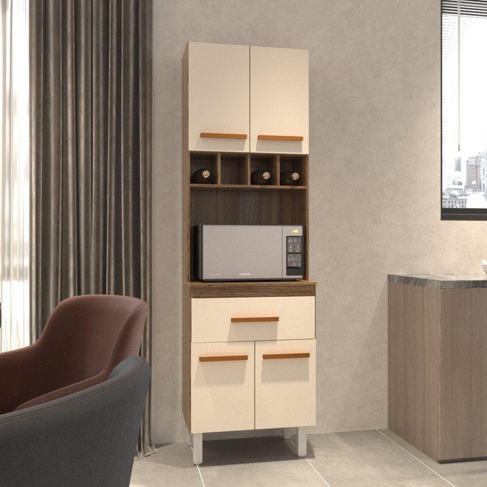 Armário Paneleiro Vivian Com Adega 4 Portas 1 Gaveta Cozinha Compacta Savana Off White - 3