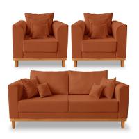 Kit Sofá 3 Lugares E 2 Poltronas Beny Viena Suede Terracota - 1