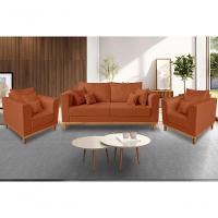 Kit Sofá 3 Lugares E 2 Poltronas Beny Viena Suede Terracota - 2