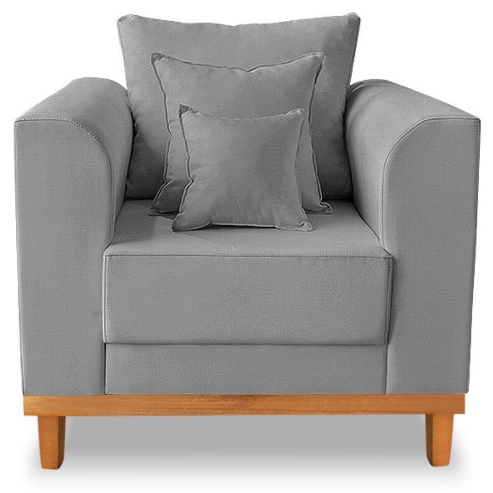 Poltrona Estofada Decorativa Beny Tecido Suede Cinza - 1
