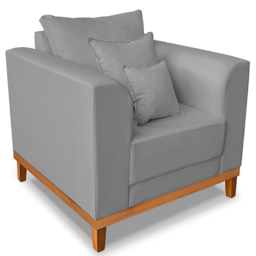Poltrona Estofada Decorativa Beny Tecido Suede Cinza - 3
