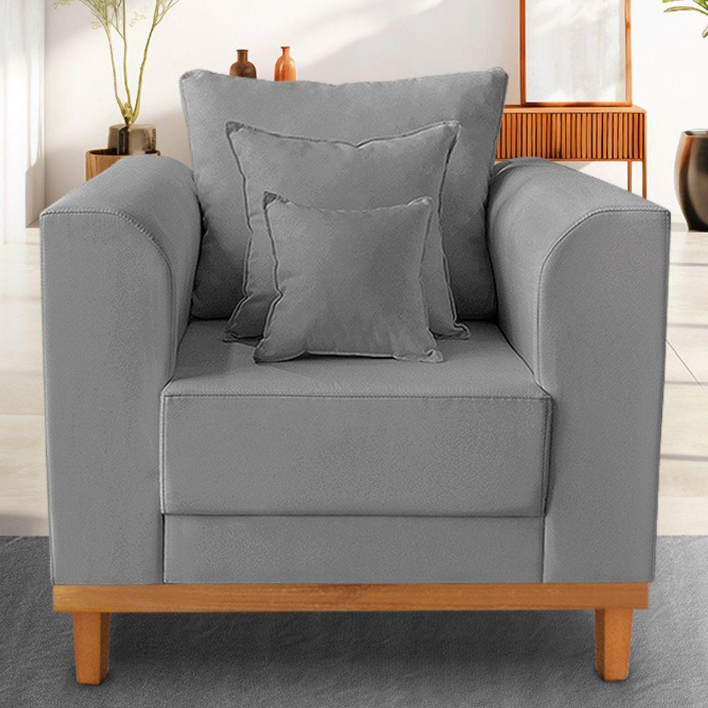 Poltrona Estofada Decorativa Beny Tecido Suede Cinza - 5