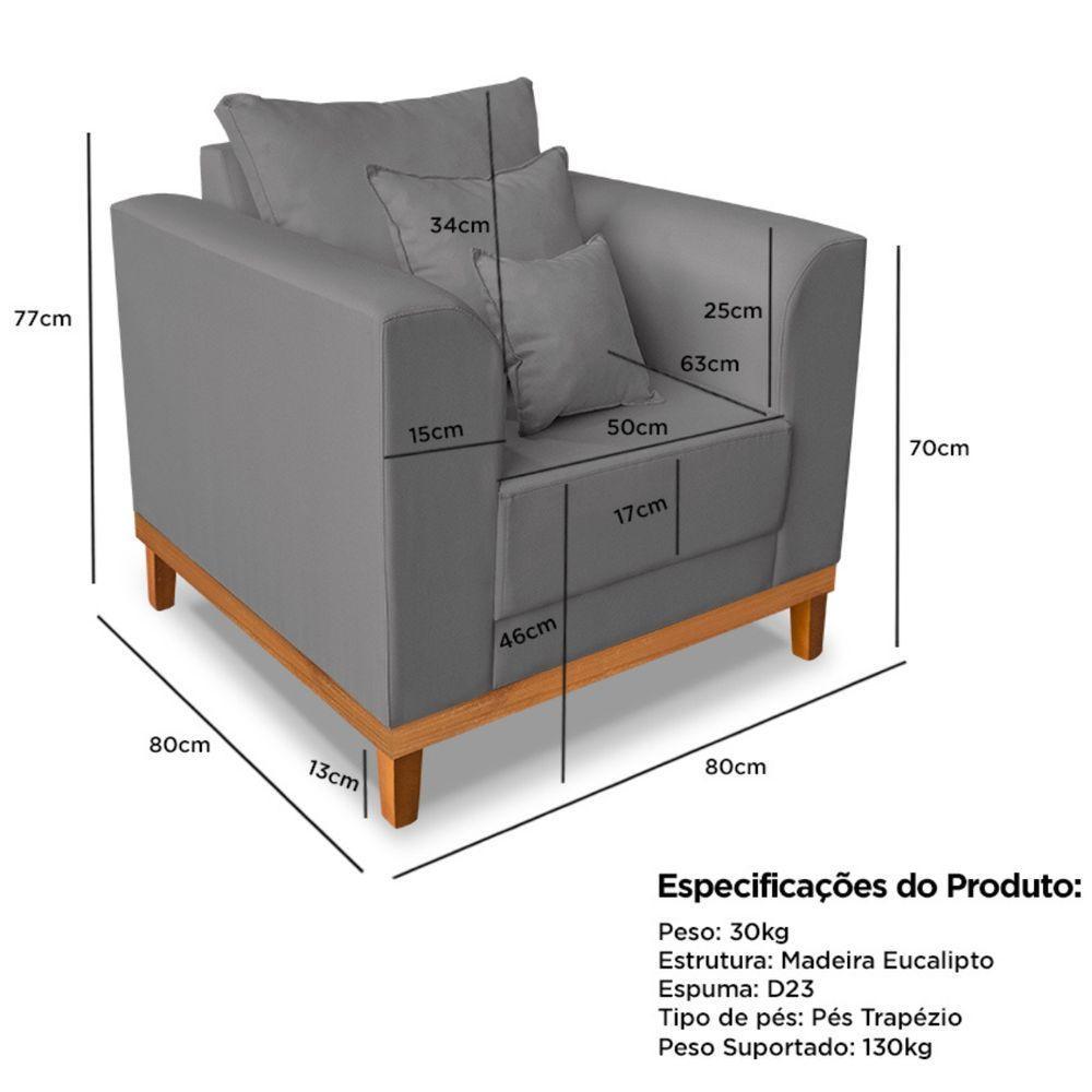 Poltrona Estofada Decorativa Beny Tecido Suede Cinza - 6