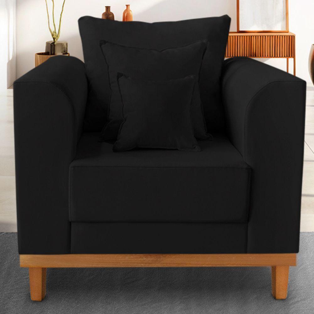 Poltrona Estofada Decorativa Beny Tecido Suede Preto - 4