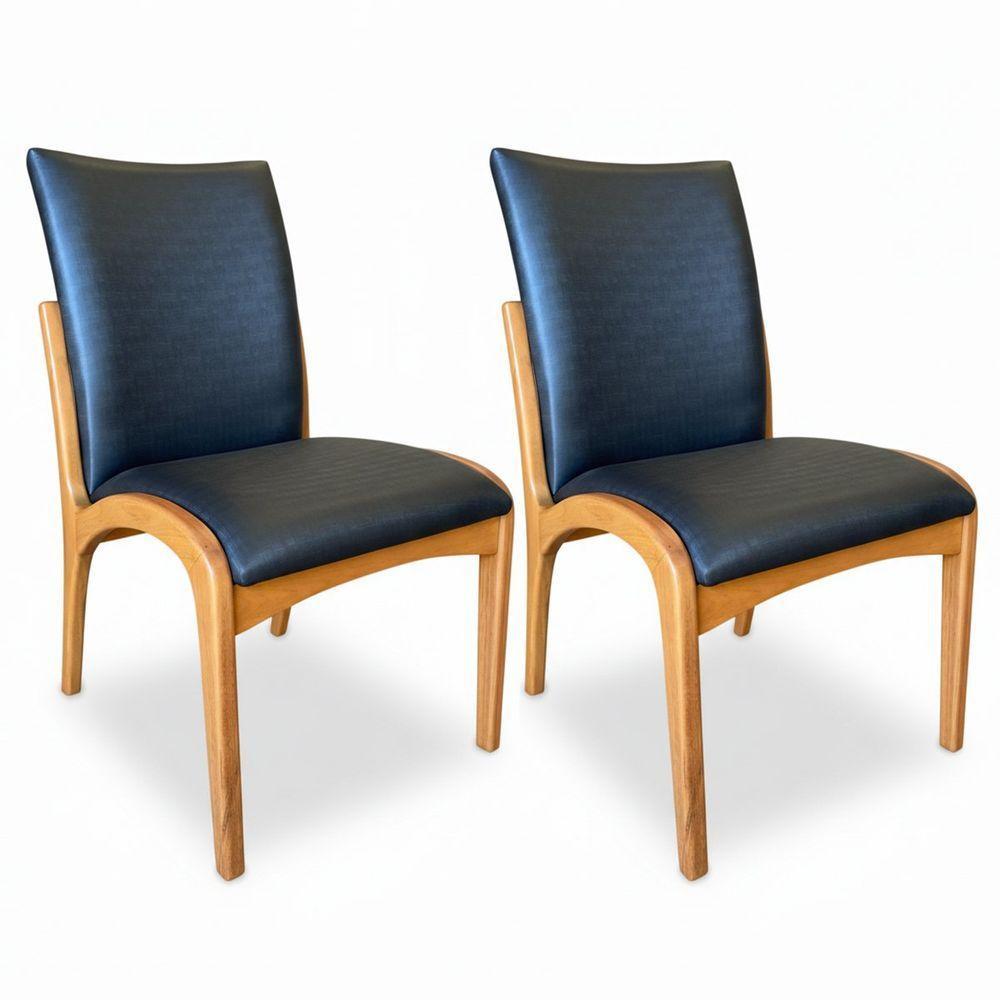 Kit 2 Cadeira Aura Estofada Estrutura Em Madeira Maciça Courino Preto Conforto Para Sala De Jantar Mobília Decor - 6