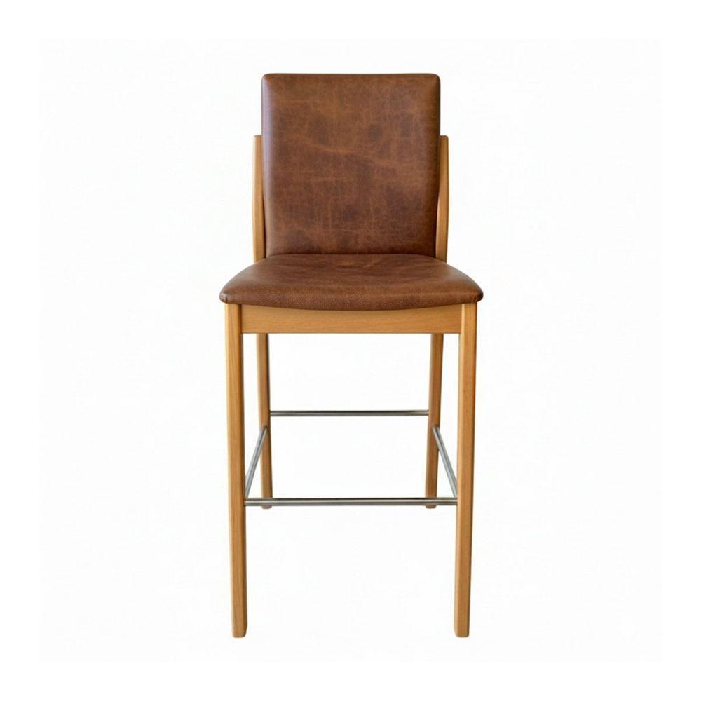 Kit 2 Banqueta Aura Alta Madeira Maciça E Courino Marrom Design Moderno Conforto Com Apoio Para Pés Mobília Decor - 4