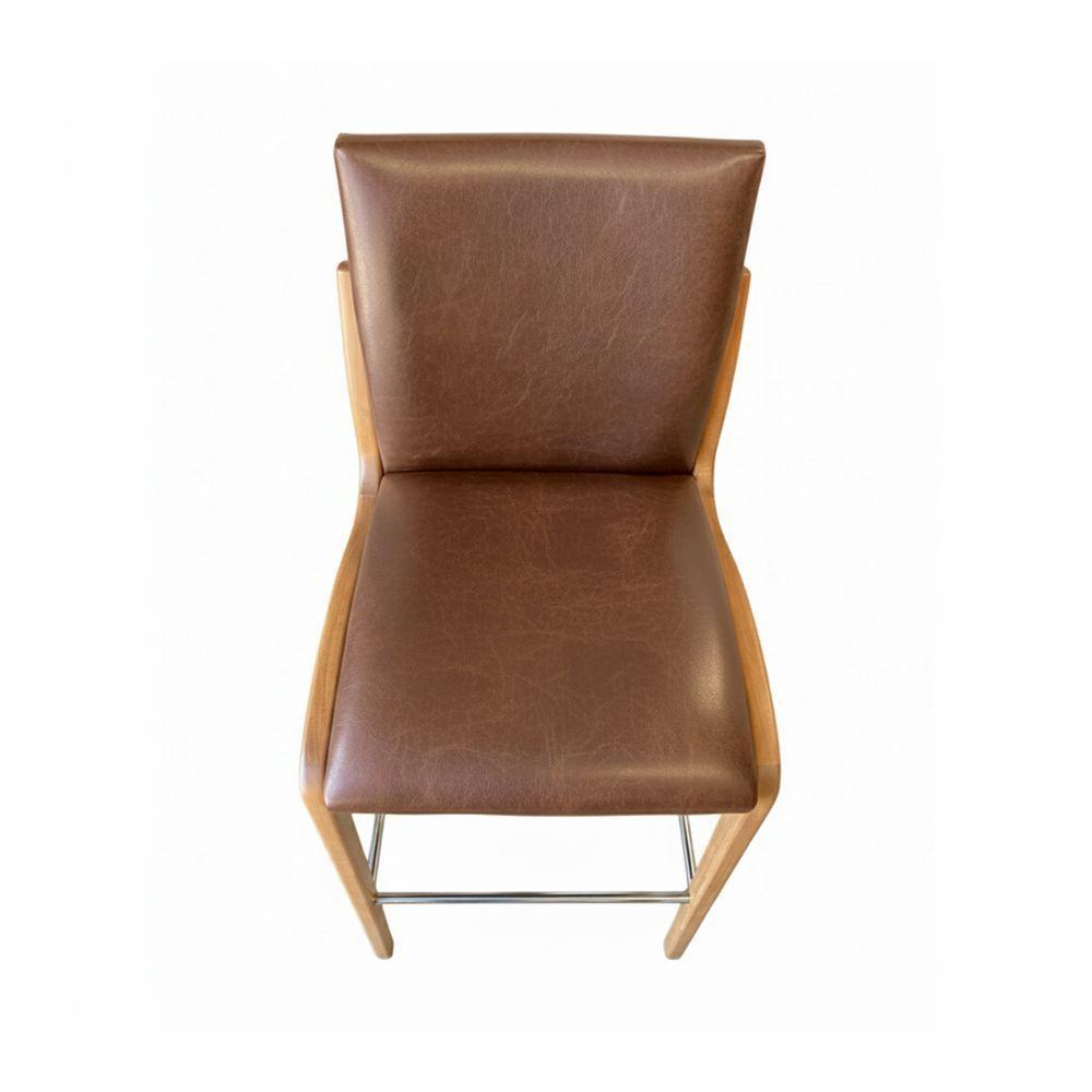 Kit 2 Banqueta Aura Alta Madeira Maciça E Courino Marrom Design Moderno Conforto Com Apoio Para Pés Mobília Decor - 5