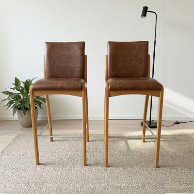 Kit 2 Banqueta Aura Alta Madeira Maciça E Courino Marrom Design Moderno Conforto Com Apoio Para Pés Mobília Decor