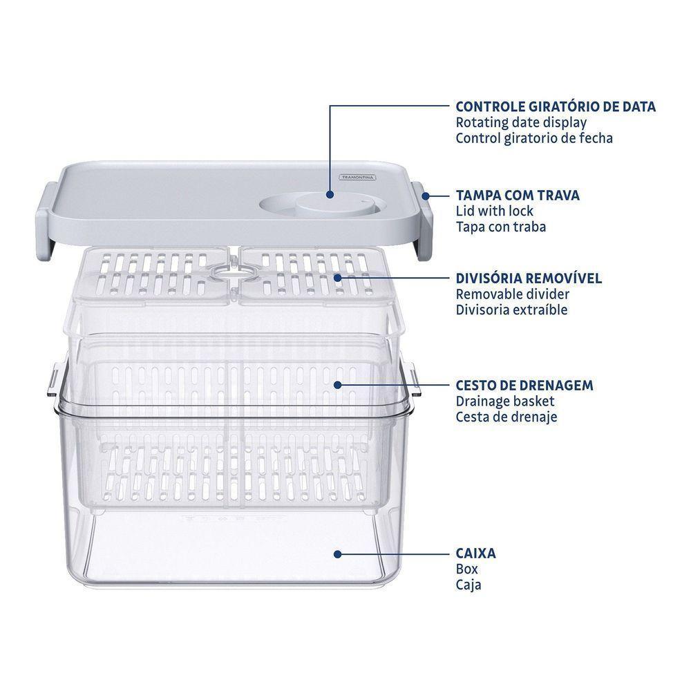 Pote Organizador De Geladeira Tramontina Organizzare Com Controle De Umidade 2,8 L Tramontina - 7
