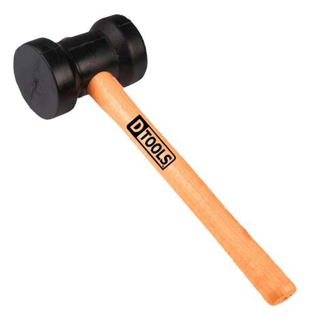 Martelo Borracha Preto 40mm Cabo Madeira - Dtools 4x26x8,7cm Uso Em Assentamento De Pisos E Basaltos - 1