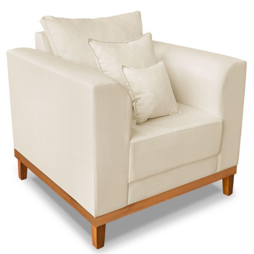 Poltrona Estofada Decorativa Beny Tecido Linho Bege - 2