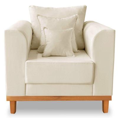 Poltrona Estofada Decorativa Beny Tecido Linho Bege