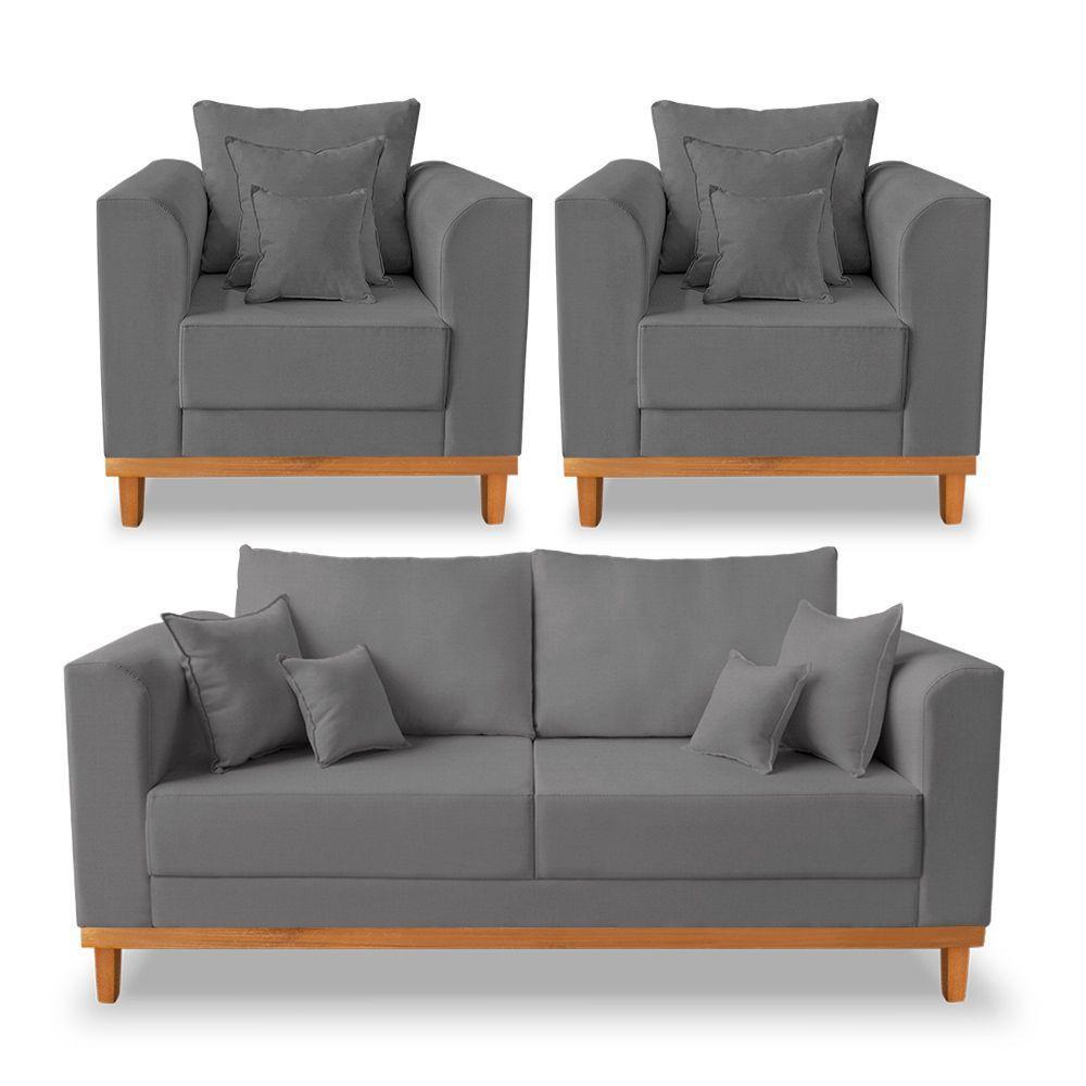 Kit Sofá 3 Lugares E 2 Poltronas Beny Viena Linho Grafite - 1