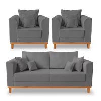 Kit Sofá 3 Lugares E 2 Poltronas Beny Viena Linho Grafite - 1