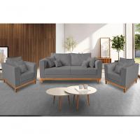 Kit Sofá 3 Lugares E 2 Poltronas Beny Viena Linho Grafite - 2