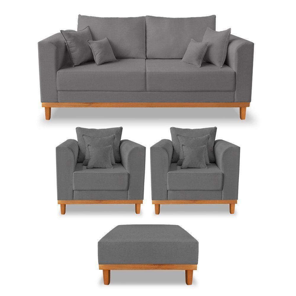 Kit Sofá 3 Lugares E 2 Poltronas Beny + Puff Isa Linho Grafite - 1