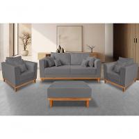 Kit Sofá 3 Lugares E 2 Poltronas Beny + Puff Isa Linho Grafite - 2