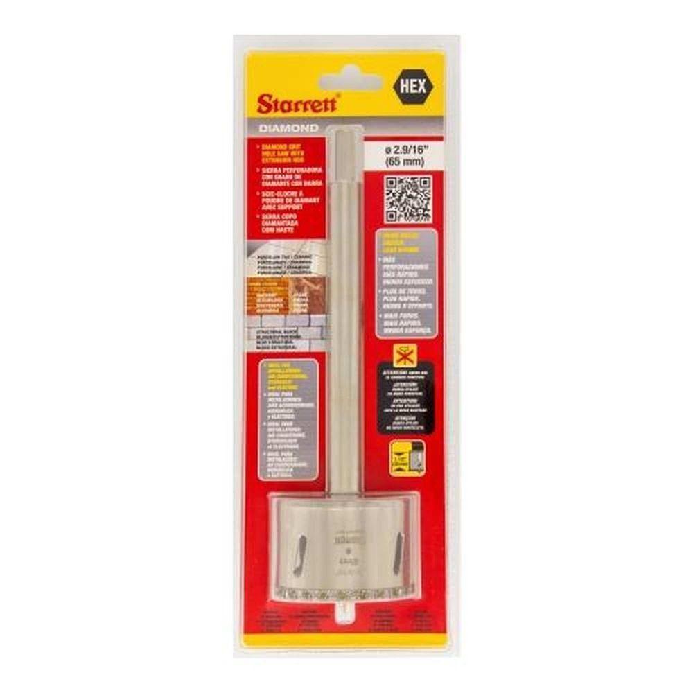 Serra Copo Diamantada 65mm X 2.9-16'' Starrett - Haste 150mm Hexagonal - Alta Performance - 1