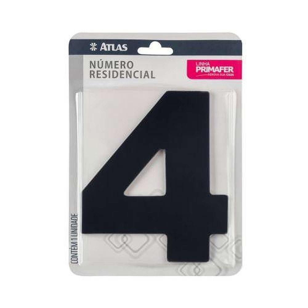 Número Residencial Adesivo Preto 4 - Alumínio Composto Acm - Fita 3m Vhb - Interno-externo - 1