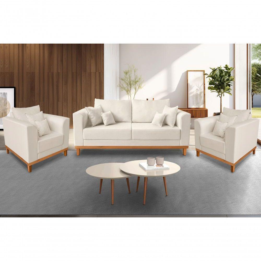 Kit Sofá 3 Lugares E 2 Poltronas Beny Viena Linho Bege - 8