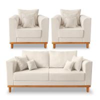 Kit Sofá 3 Lugares E 2 Poltronas Beny Viena Linho Bege - 1