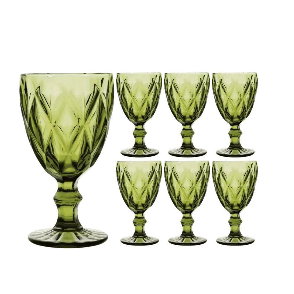 Jogo 6 Taças Vidro Diamond Verde Premium 340ml - Viva Flor - 1