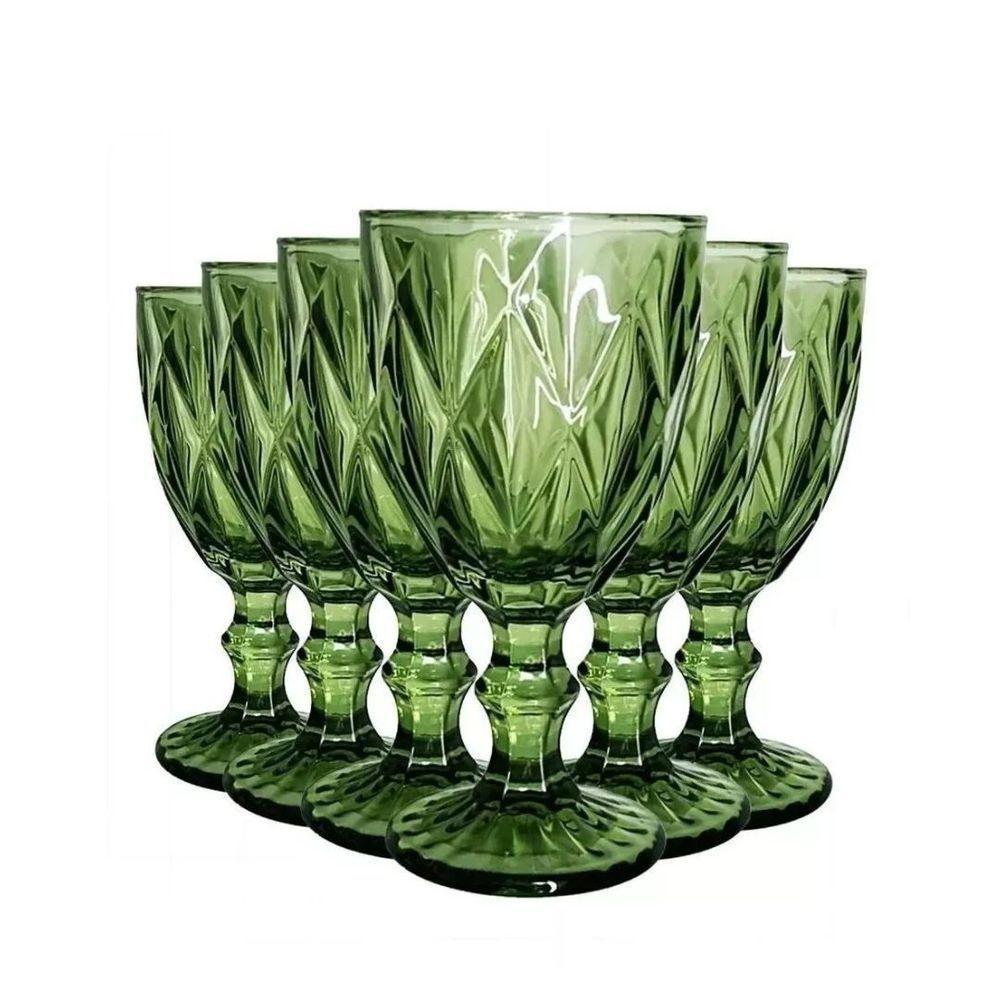 Jogo 6 Taças Vidro Diamond Verde Premium 340ml - Viva Flor - 5