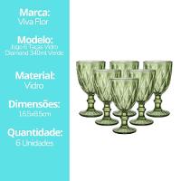Jogo 6 Taças Vidro Diamond Verde Premium 340ml - Viva Flor - 7
