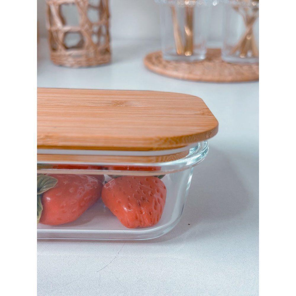 Pote De Vidro Com Tampa Em Bambu Retangular 640 Ml - 4