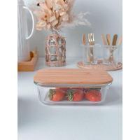 Pote De Vidro Com Tampa Em Bambu Retangular 640 Ml - 2