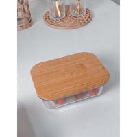 Pote De Vidro Com Tampa Em Bambu Retangular 640 Ml - 3