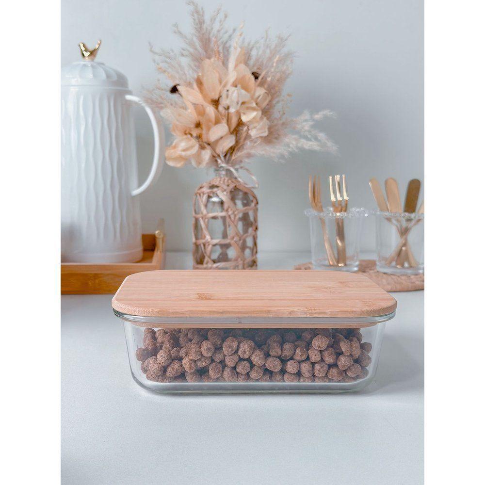 Pote De Vidro Com Tampa Em Bambu Retangular 1040 Ml - 2