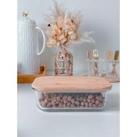 Pote De Vidro Com Tampa Em Bambu Retangular 1040 Ml - 2