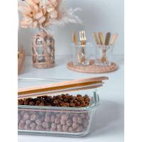 Pote De Vidro Com Tampa Em Bambu Retangular 1040 Ml - 3