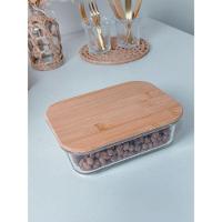 Pote De Vidro Com Tampa Em Bambu Retangular 1040 Ml - 4
