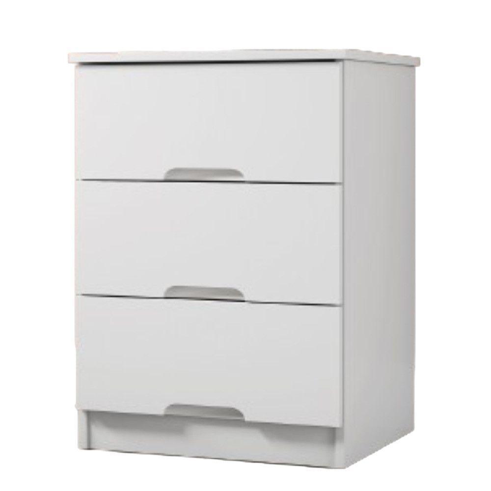 Mesa De Cabeceira 3 Gavetas Londres Móveis Europa Branco Acetinado - 1