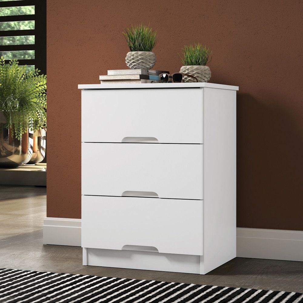 Mesa De Cabeceira 3 Gavetas Londres Móveis Europa Branco Acetinado - 2