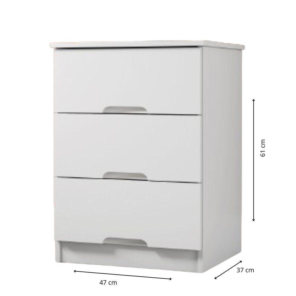 Mesa De Cabeceira 3 Gavetas Londres Móveis Europa Branco Acetinado - 3