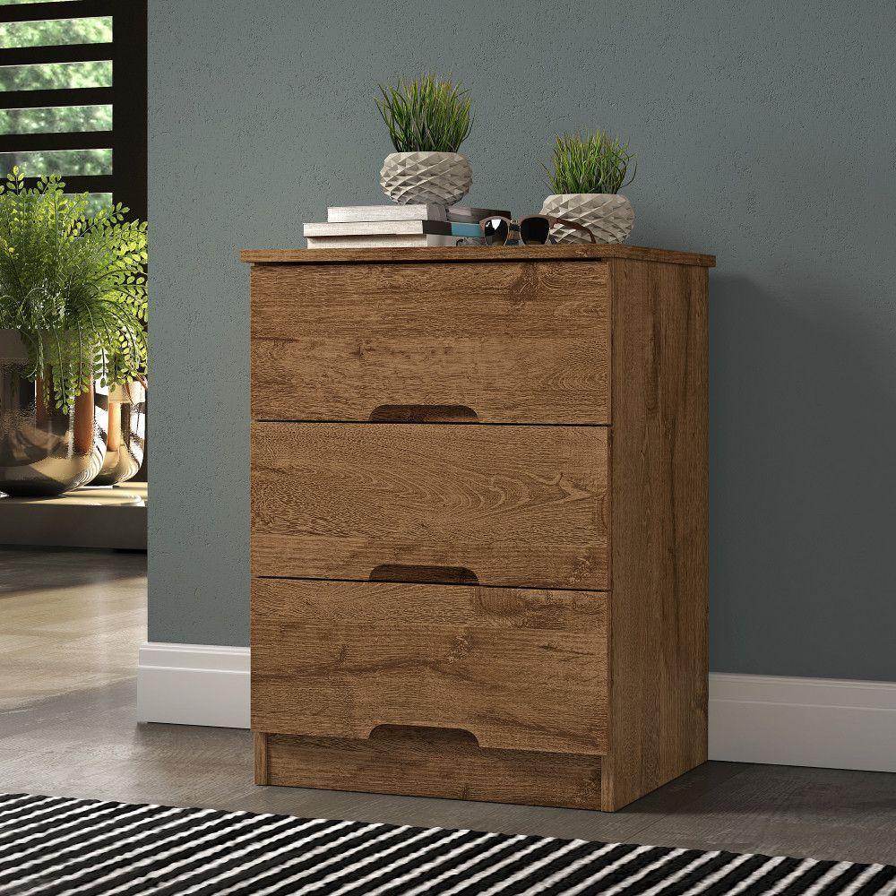 Mesa De Cabeceira 3 Gavetas Londres Móveis Europa Braúna - 3