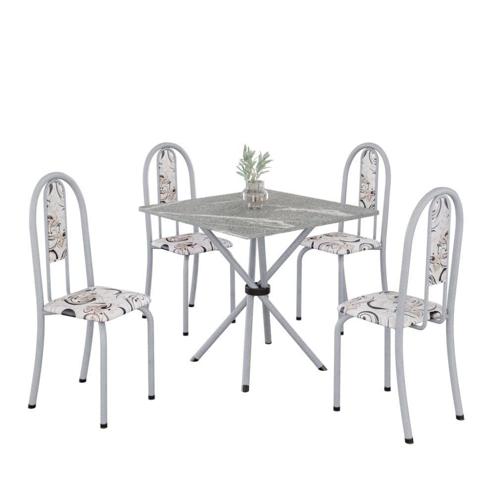 Conjunto De Mesa Tubular 4 Cadeiras 70x70cm Mart Perola Com Tampo Em Granito Topázio Isabel 048 - Tudo De Móveis Arabesco - 1