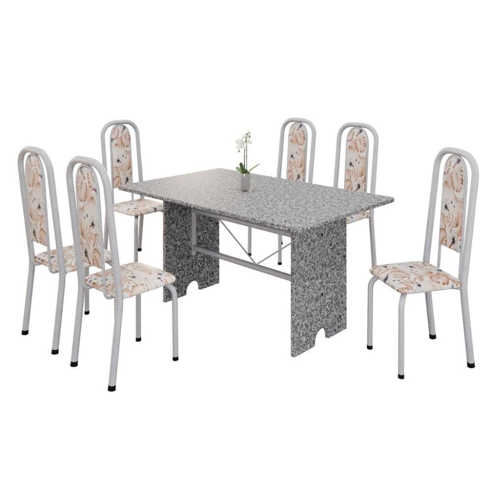 Conjunto De Mesa Tubular 6 Cadeiras 140x75cm Mart Perola Com Tampo Em Granito Ocre Letícia 070 - Tudo De Móveis Botanic Bege - 9